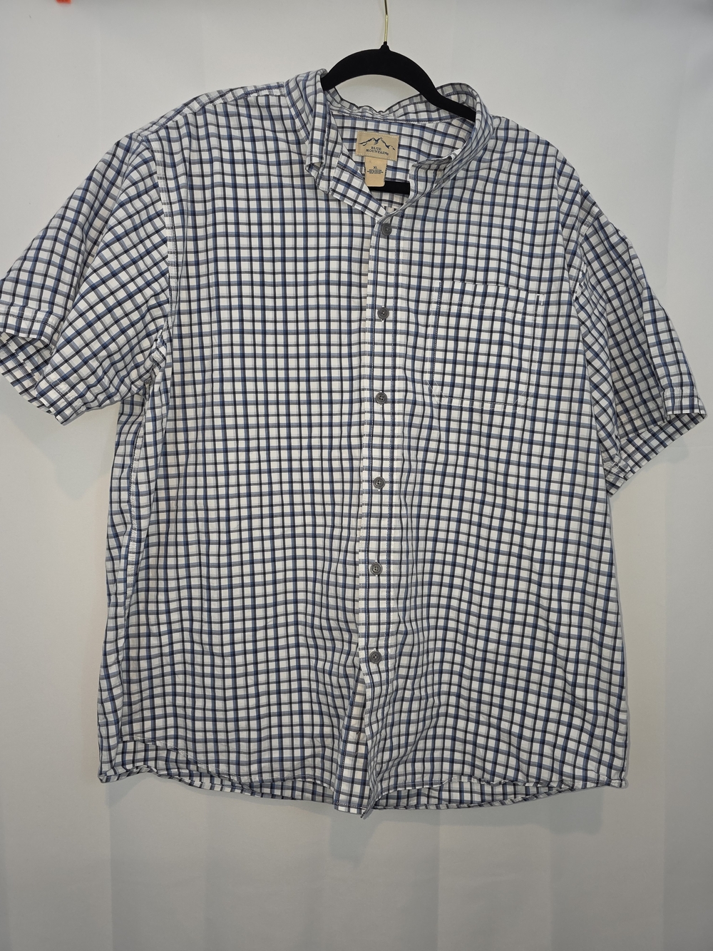 Blue Mountsin Men's Short-Sleeve Navy & White Check Button-Down Shirt XL